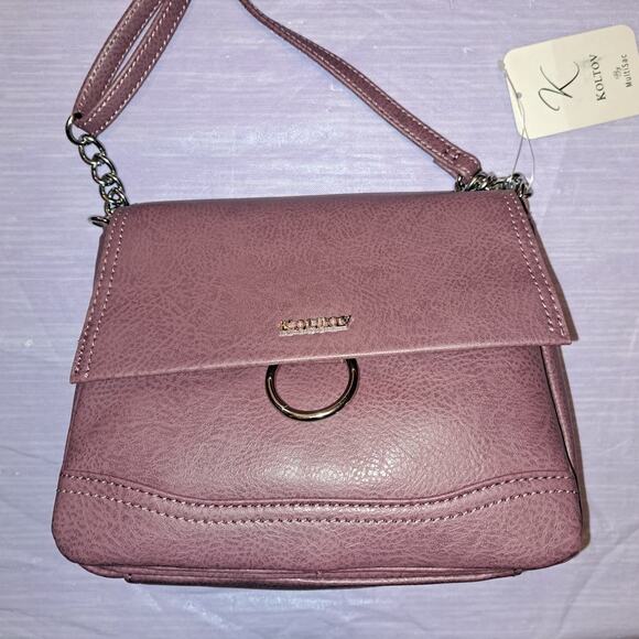 Koltov Gigi Crossbody Bag Purse with Chain Strap Detail Dark Rose or Mauve - Picture 7 of 12